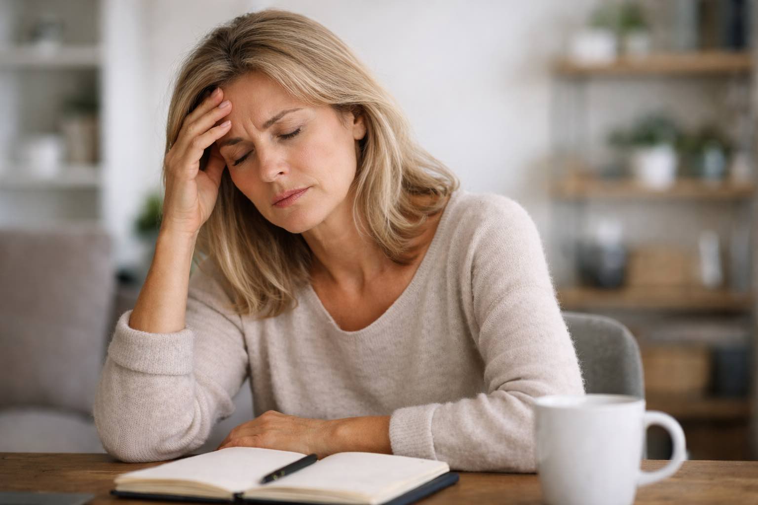 Een vrouw met brain fog in de overgang