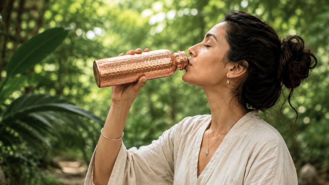 Ambachtelijk gehamerde koperen waterfles voor Ayurveda